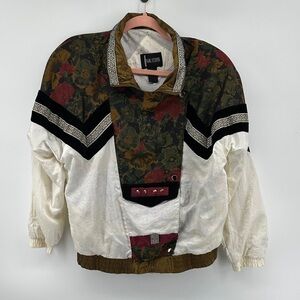 VTG 80s/90s Boho Indications Gold&Cream Floral Oversided Windbreaker Jacket SzM